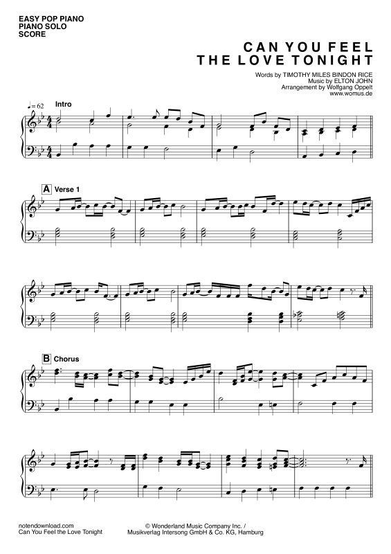 Produktgalerie: Seite 1 von 6 Can You Feel The Love Tonight, John, Elton, Klavier einfach