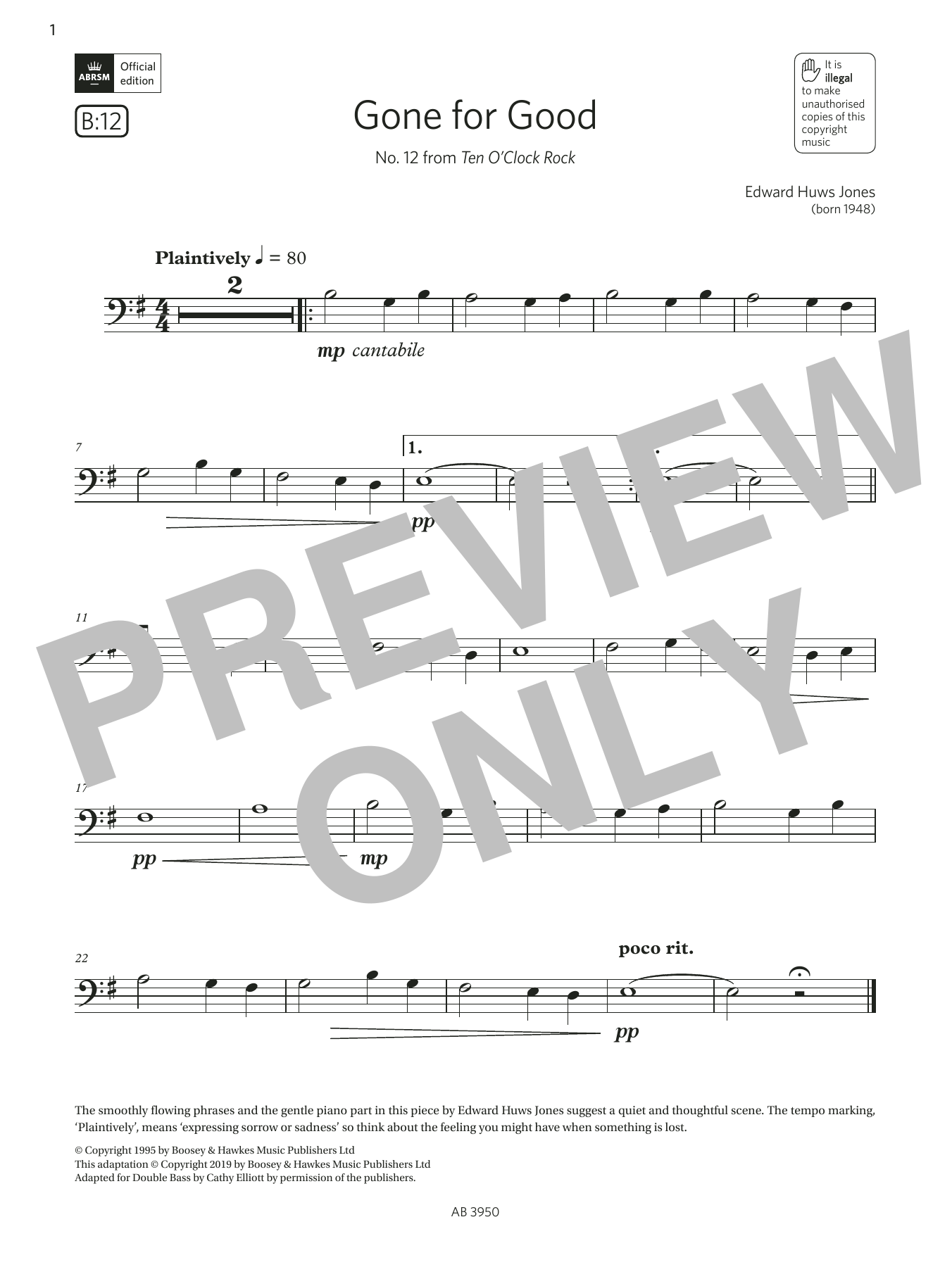 Produktbild zu:  Gone for Good (Grade Initial, B12, from the ABRSM Double Bass Syllabus from 2024) - Edward Huws Jones