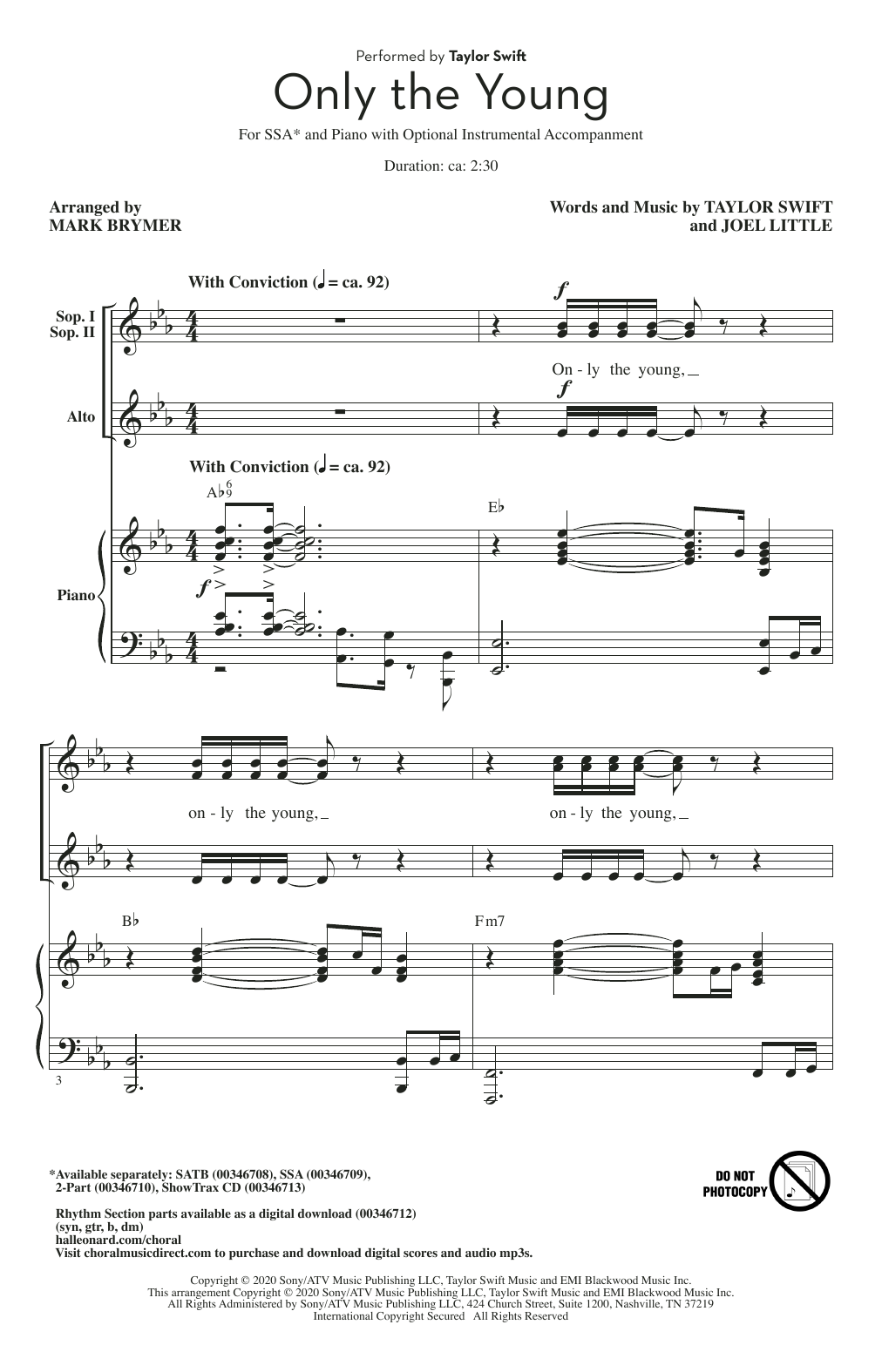 Produktgalerie: Seite 1 von 1 Only The Young (arr. Mark Brymer), Taylor Swift, Chor