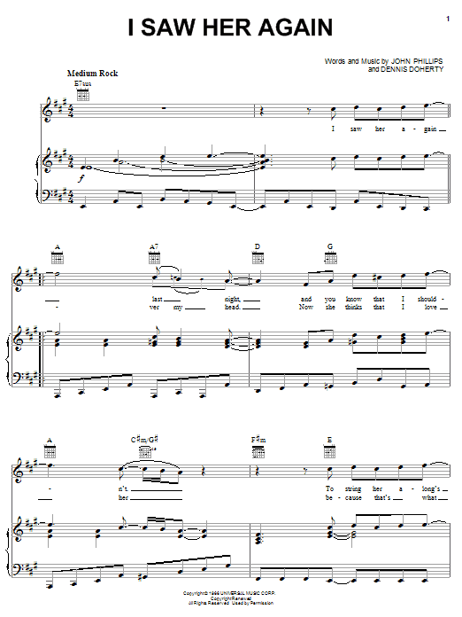 Produktgalerie: Seite 1 von 1 I Saw Her Again, The Mamas & The Papas, Gesang, Gitarre, Klavier