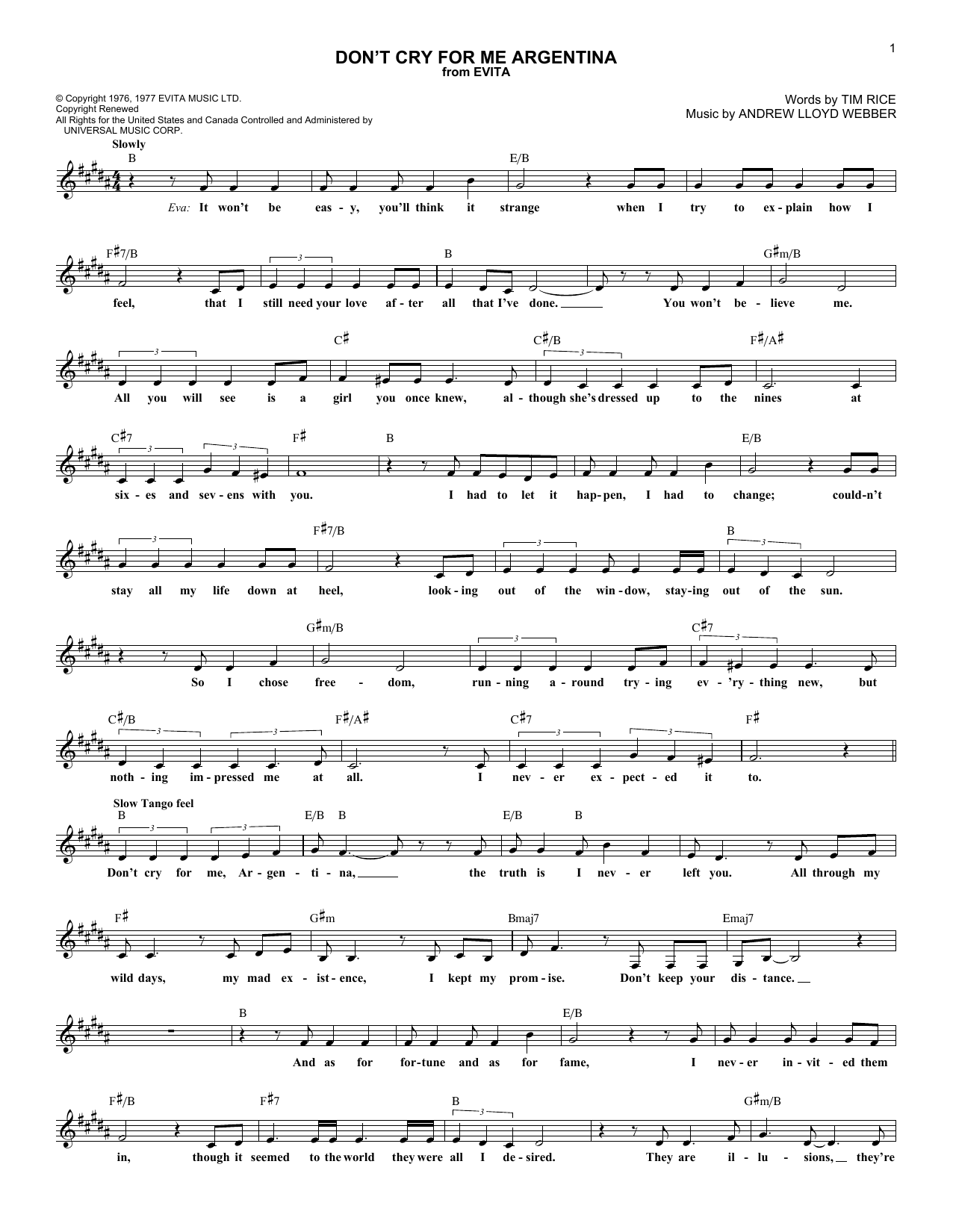 Produktgalerie: Seite 1 von 1 Don't Cry For Me Argentina, Andrew Lloyd Webber, Melodieinstrument