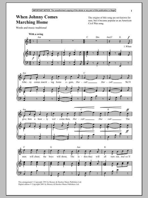 Product gallery: Page 1 of 1 When Johnny Comes Marching Home, Traditional