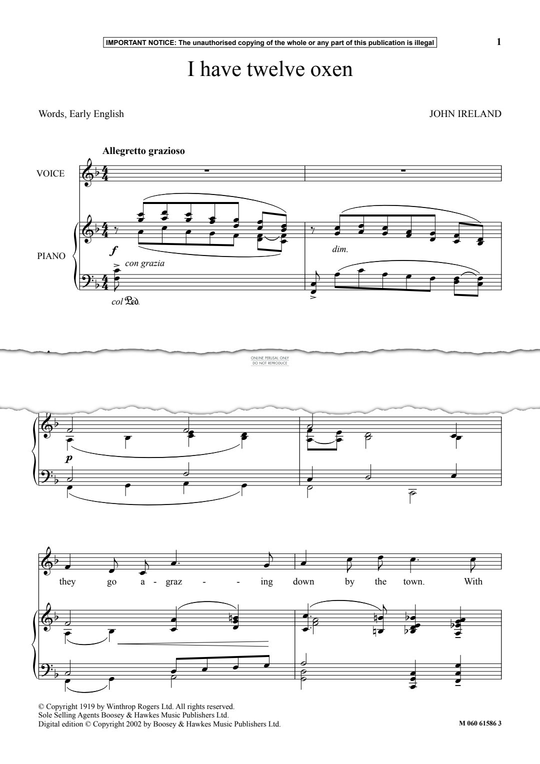 Produktgalerie: Seite 1 von 1 I Have Twelve Oxen, John Ireland, Gesang, Klavier