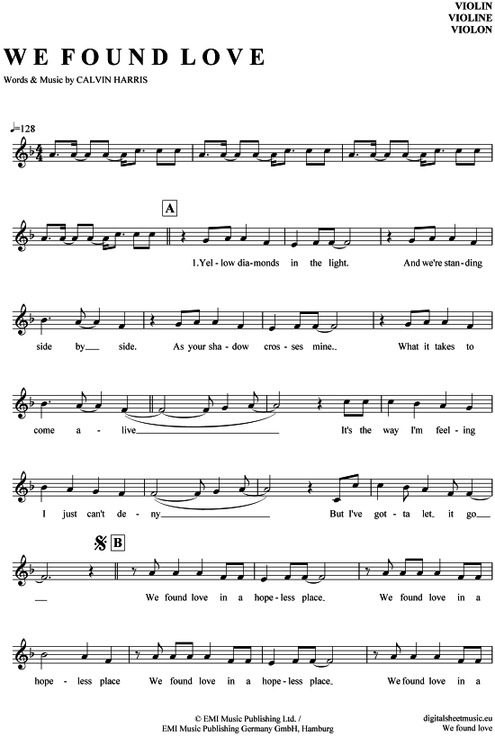 Product gallery: Page 1 of 4 We found love , Rihanna feat. Calvin Harris, (violin)