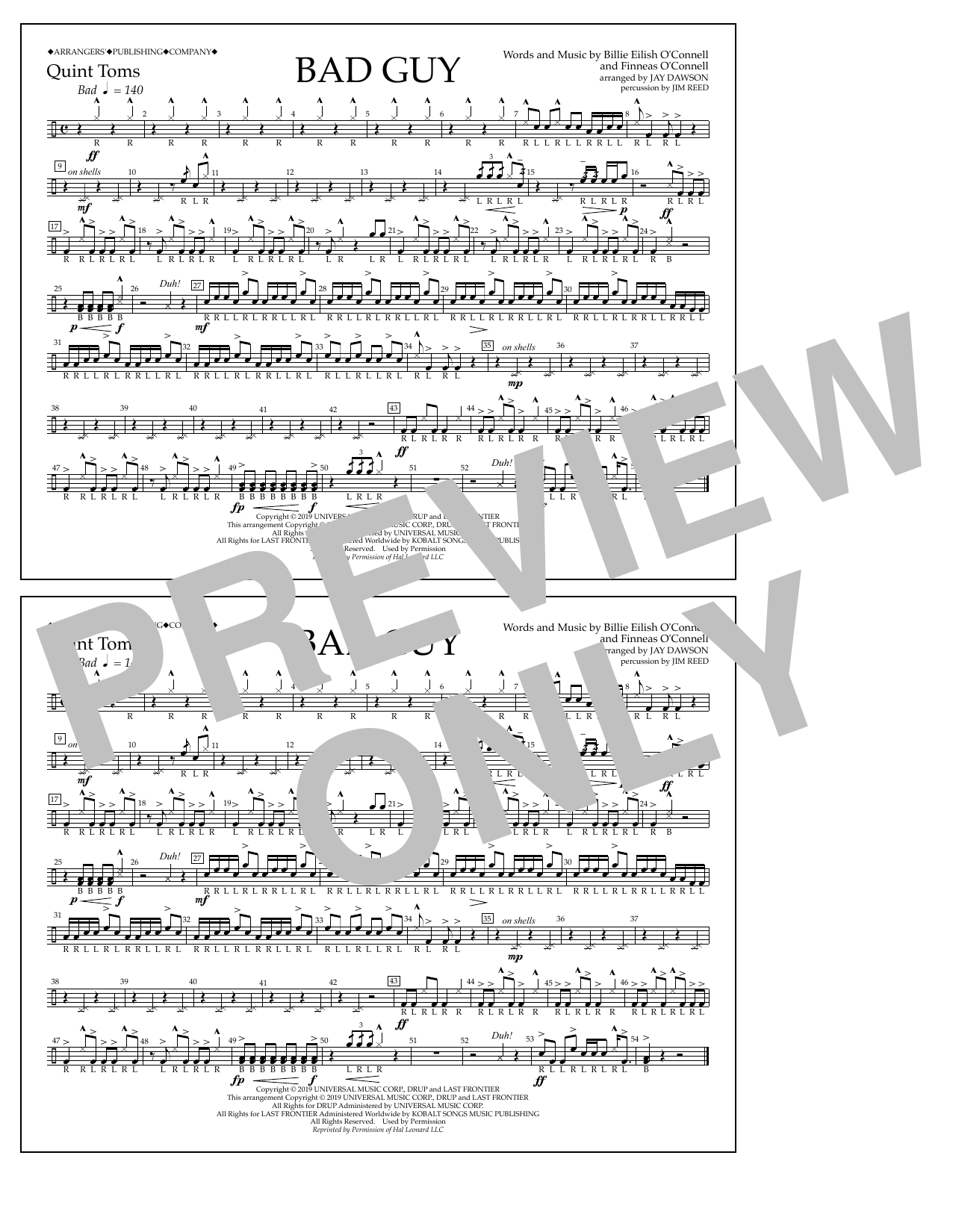Produktbild zu: Bad Guy (arr. Jay Dawson) - Quint-Toms