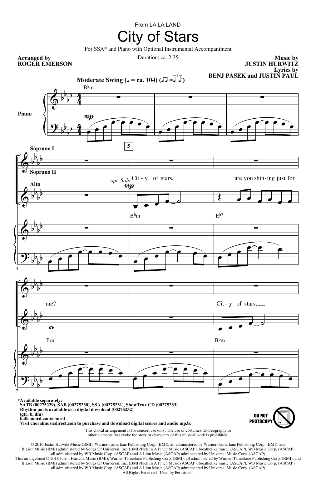 Product gallery: Page 1 of 1 City Of Stars (arr. Roger Emerson), Justin Hurwitz