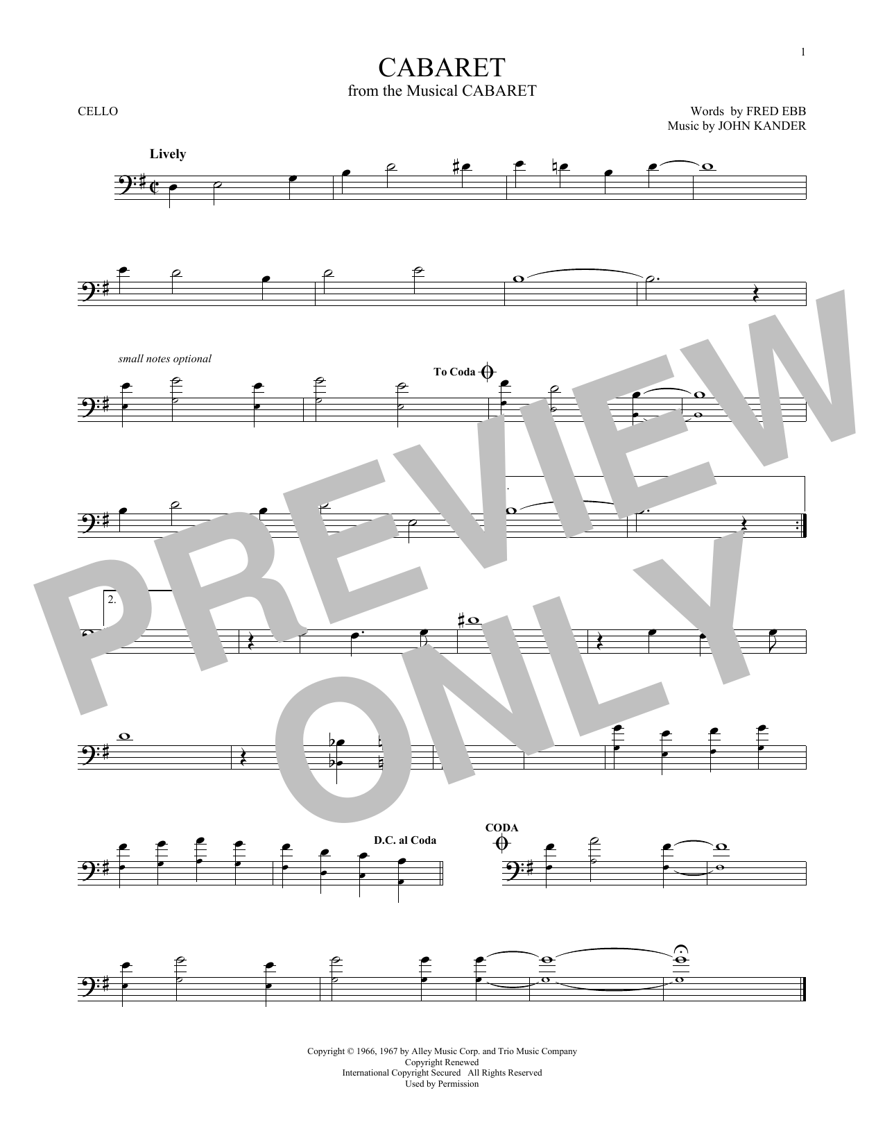 Produktgalerie: Seite 1 von 1 Cabaret, John Kander & Fred Ebb, Violoncello