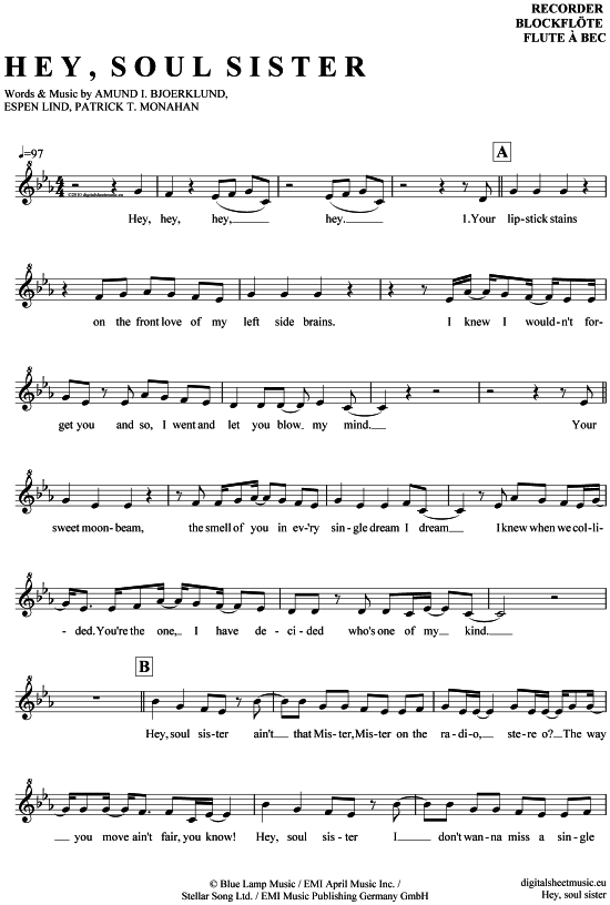 Product gallery: Page 1 of 4 Hey, soul sister , Train, (recorder)