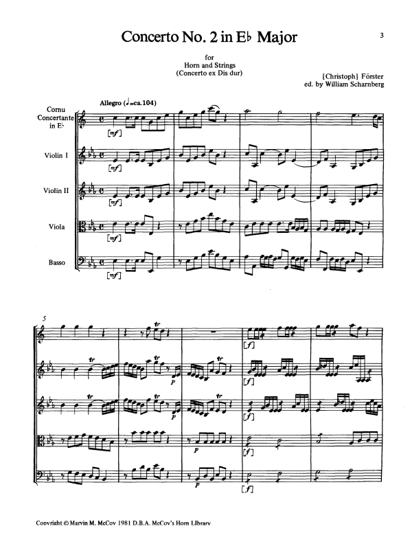 Produktgalerie: Seite 1 von 11 Konzert No. 2 in Eb-Dur, , Horn in F Solo und Streicher Ensemble