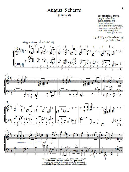 Product gallery: Page 1 of 1 August: Scherzo (Harvest), Pyotr Il'yich Tchaikovsky