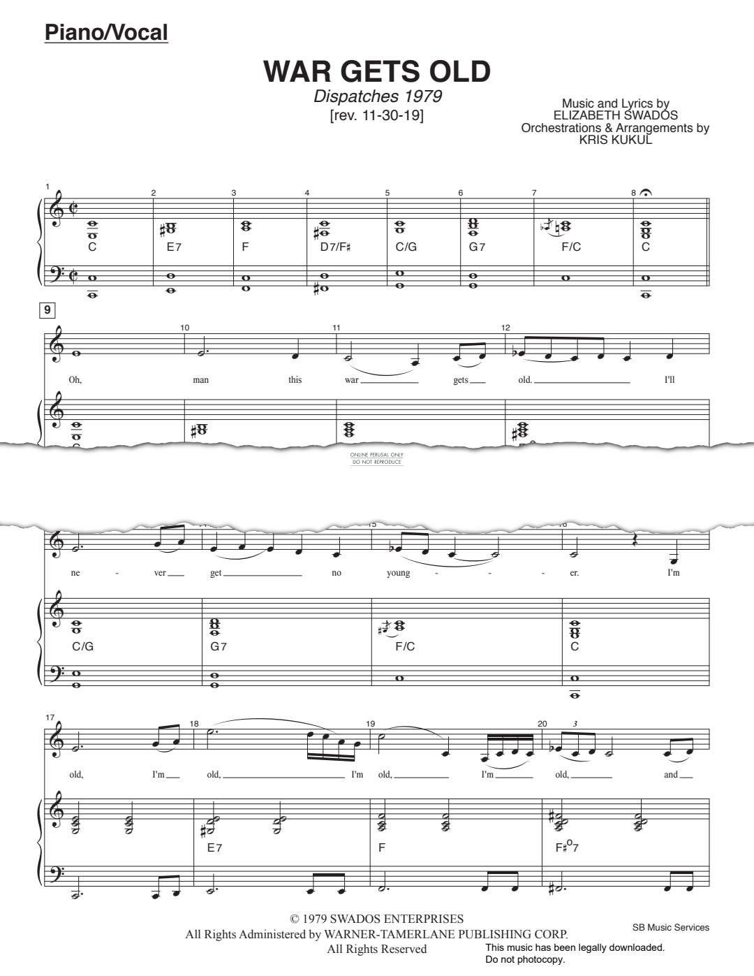 Produktgalerie: Seite 1 von 1 War Gets Old (from 'Dispatches'), Elizabeth Swados, Gesang, Klavier