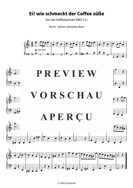 Produktgalerie: Seite 5 von 5 Ei! wie schmeckt der Coffee süße - Aus der Kaffeekantate BWV 211 - vereinfacht in a-Moll, , Klavier Solo