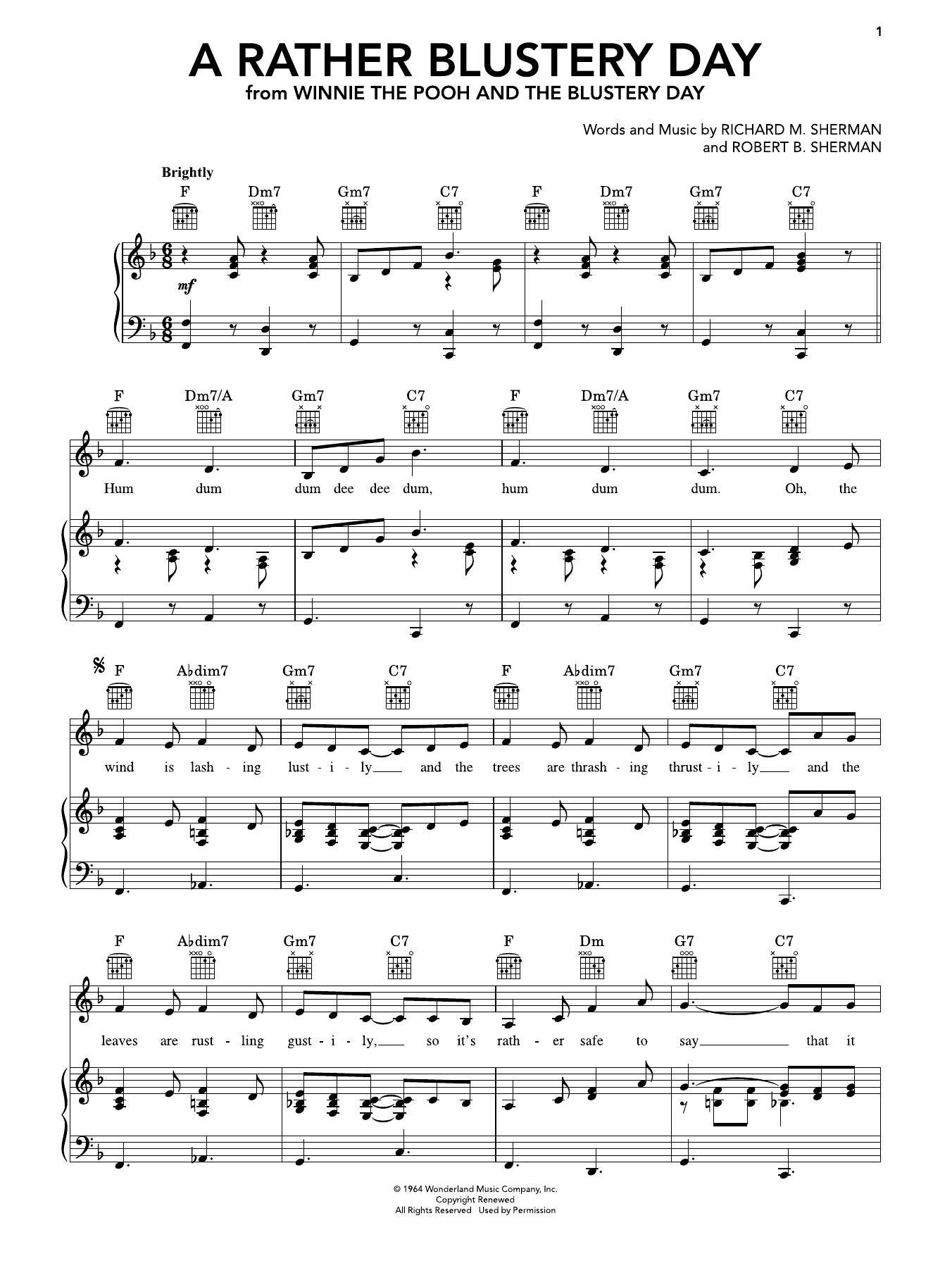 Produktgalerie: Seite 1 von 1 A Rather Blustery Day (from Winnie The Pooh), Sherman Brothers, Gesang, Gitarre, Klavier