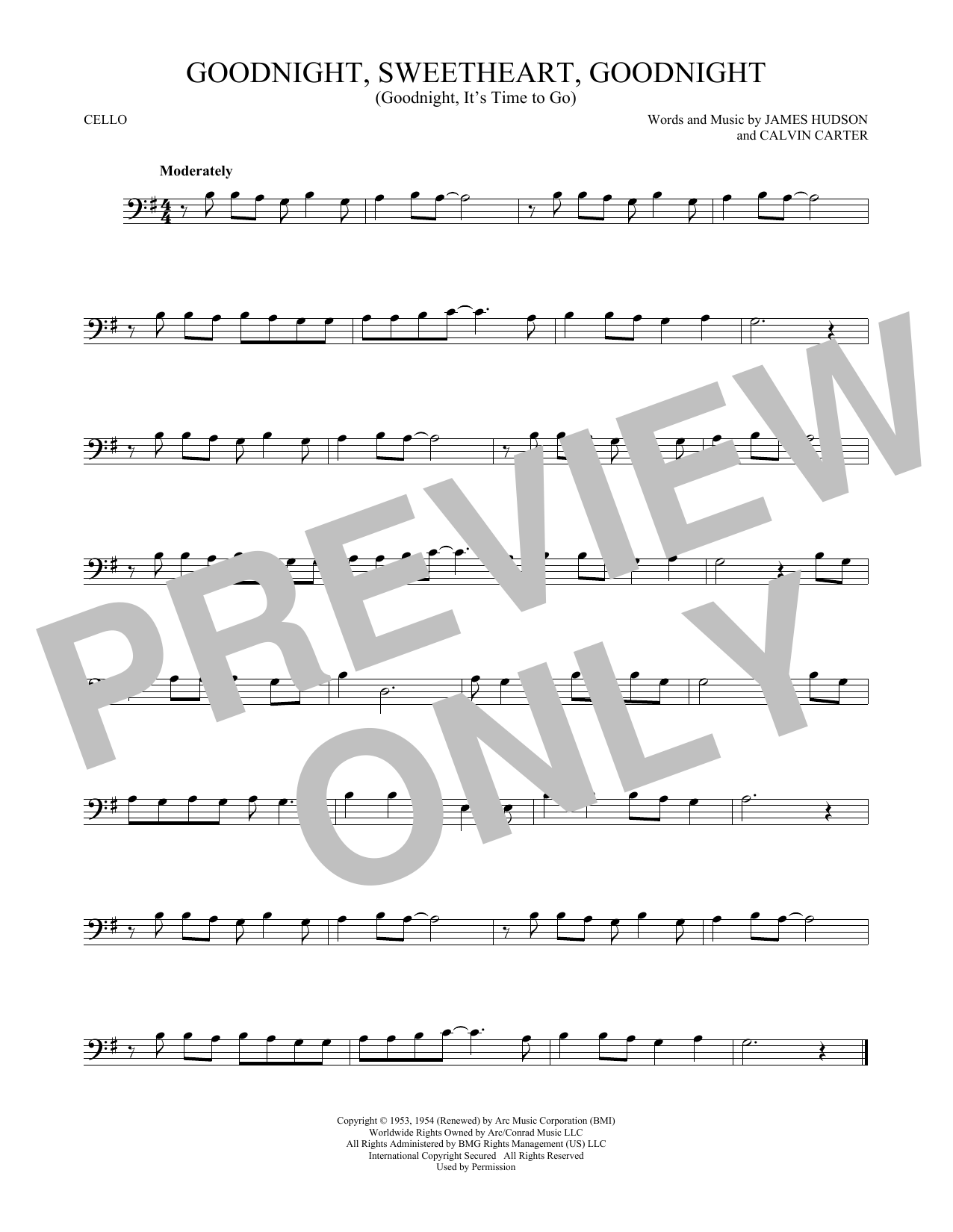 Produktgalerie: Seite 1 von 1 Goodnight, Sweetheart, Goodnight (Goodnight, It's Time To Go), James Hudson & Calvin Carter, Violoncello