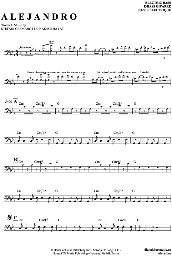 Product gallery: Page 1 of 4 Alejandro , Lady GaGa, Bass Guitar