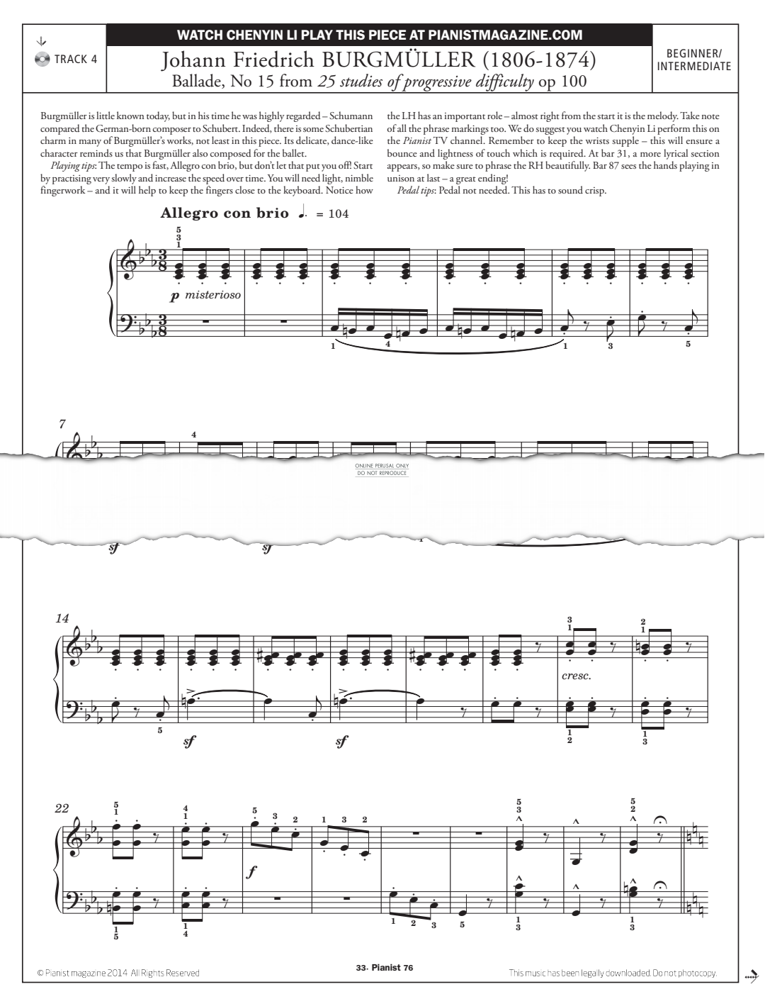 Product gallery: Page 1 of 1 Ballade, No.15 (from '25 Studies, Op.100'), Johann Friedrich Burgmüller