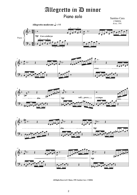 Produktgalerie: Seite 1 von 9 Allegretto in D-Moll, , Klavier Solo