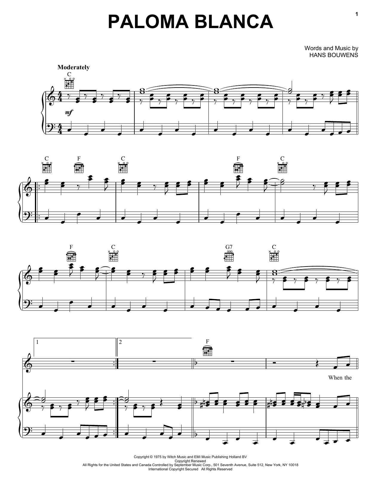 Produktgalerie: Seite 1 von 1 Paloma Blanca, Hans Bouwens, Gesang, Gitarre, Klavier