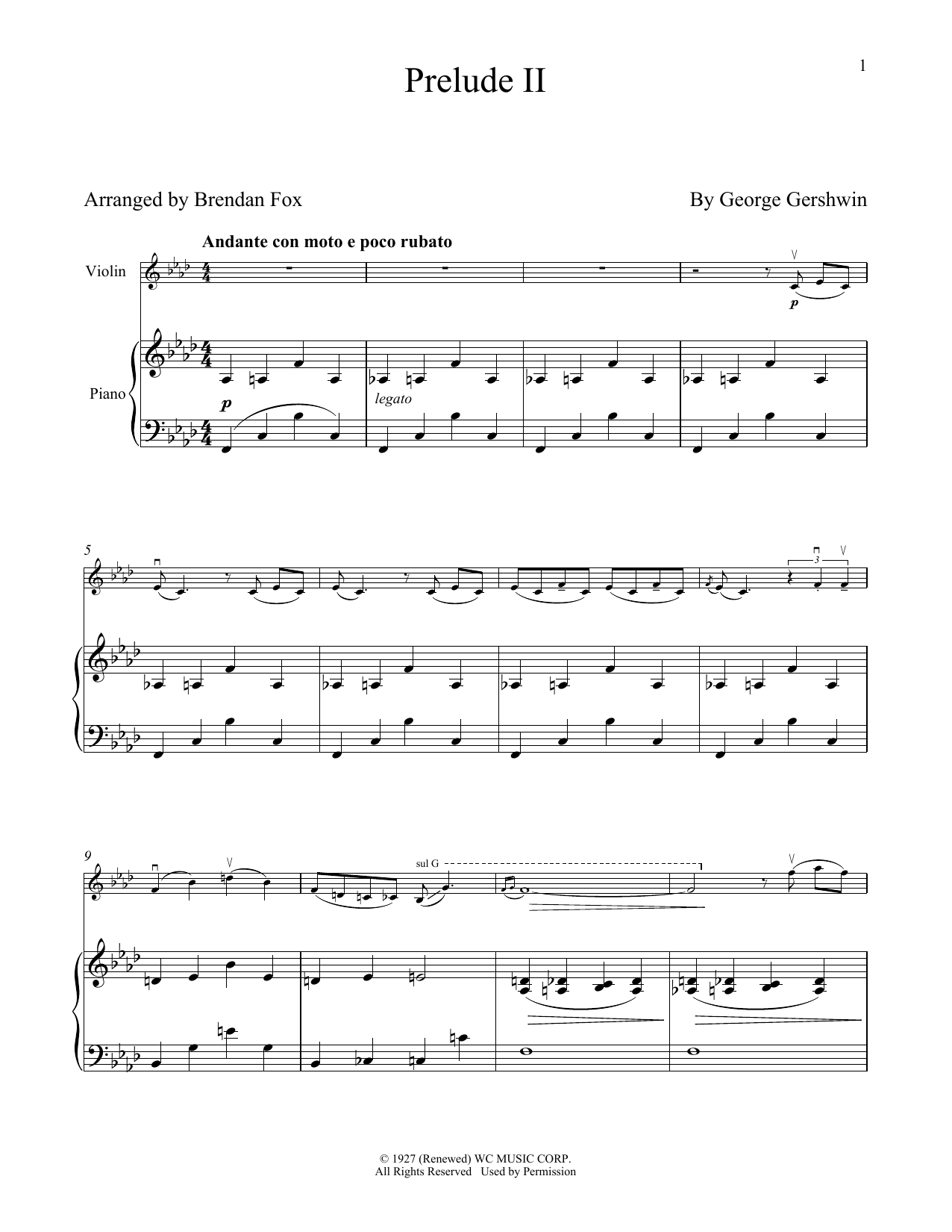 Product gallery: Page 1 of 1 Prelude II (Andante Con Moto E Poco Rubato), George Gershwin
