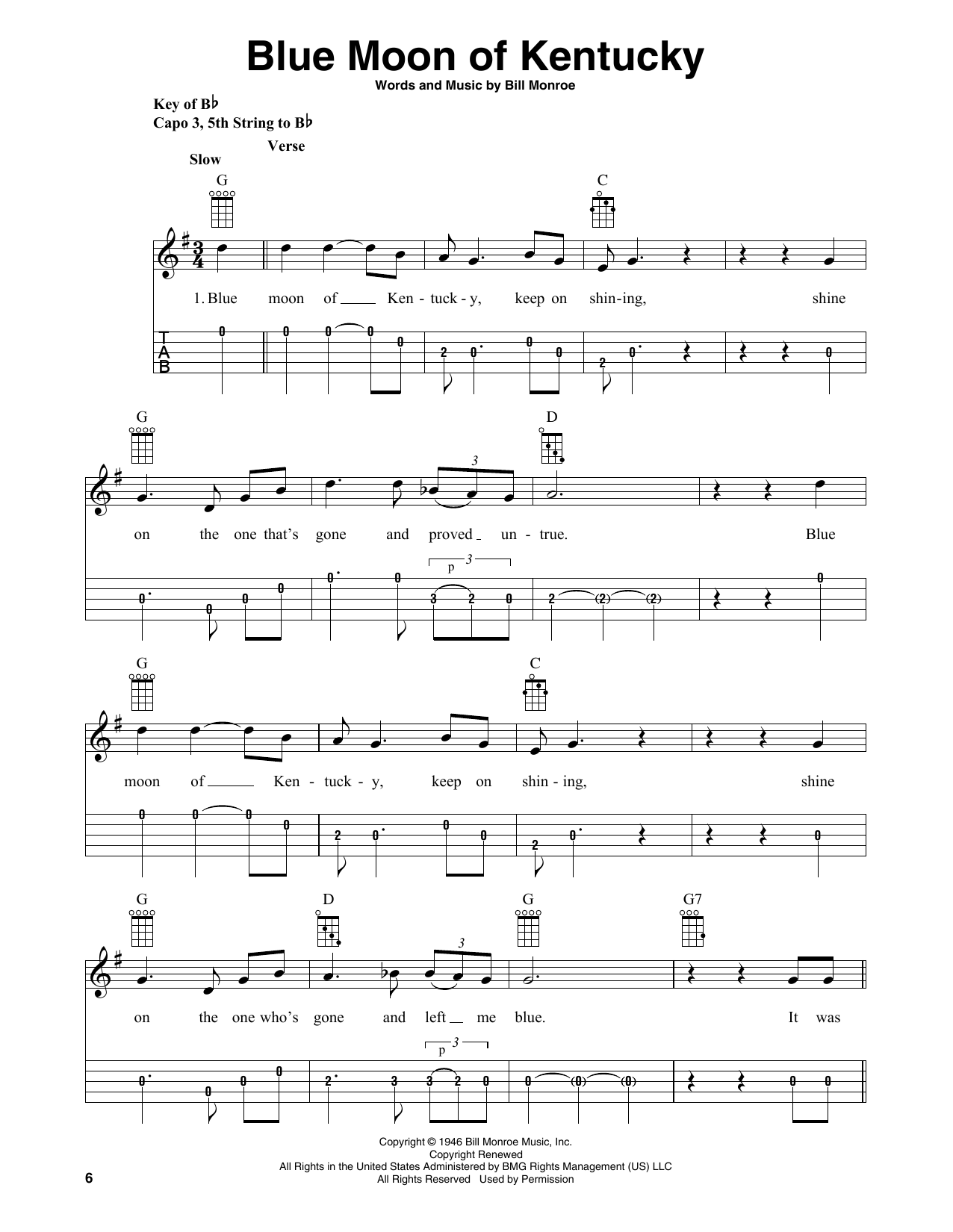 Product gallery: Page 1 of 1 Blue Moon Of Kentucky (arr. Fred Sokolow), Bill Monroe