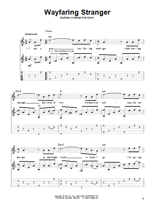Produktgalerie: Seite 1 von 1 Wayfaring Stranger, Southern American Folk Hymn, Gitarre