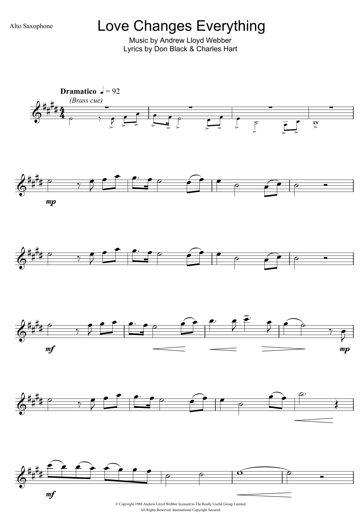 Product gallery: Page 1 of 1 Love Changes Everything (from Aspects Of Love), Andrew Lloyd Webber