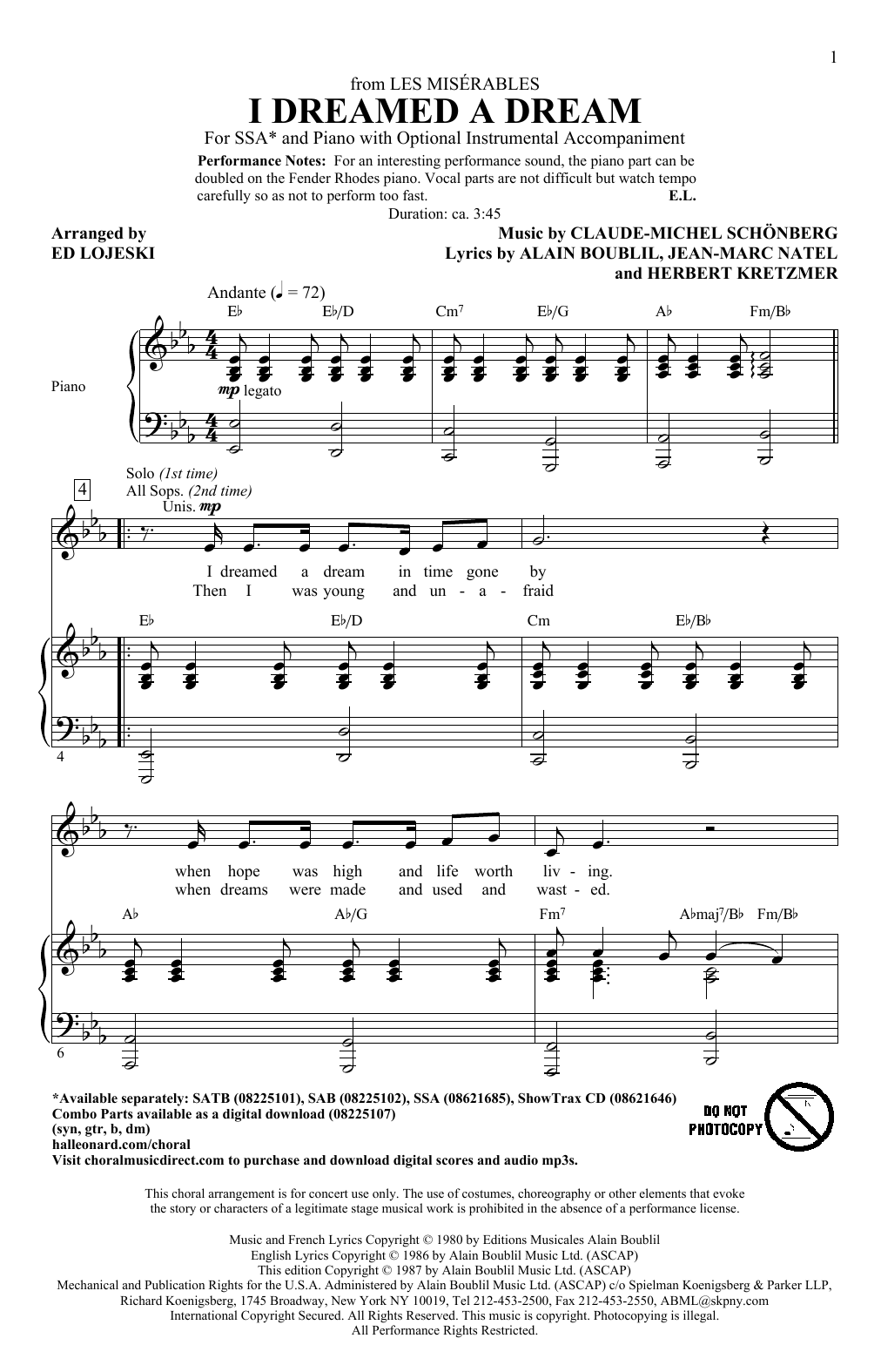 Produktgalerie: Seite 1 von 1 I Dreamed A Dream (from Les Miserables) (arr. Ed Lojeski), Boublil and Schonberg, Chor