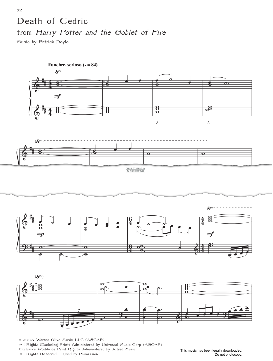 Produktgalerie: Seite 1 von 1 Death Of Cedric (from 'Harry Potter And The Goblet Of Fire'), Patrick Doyle, Klavier