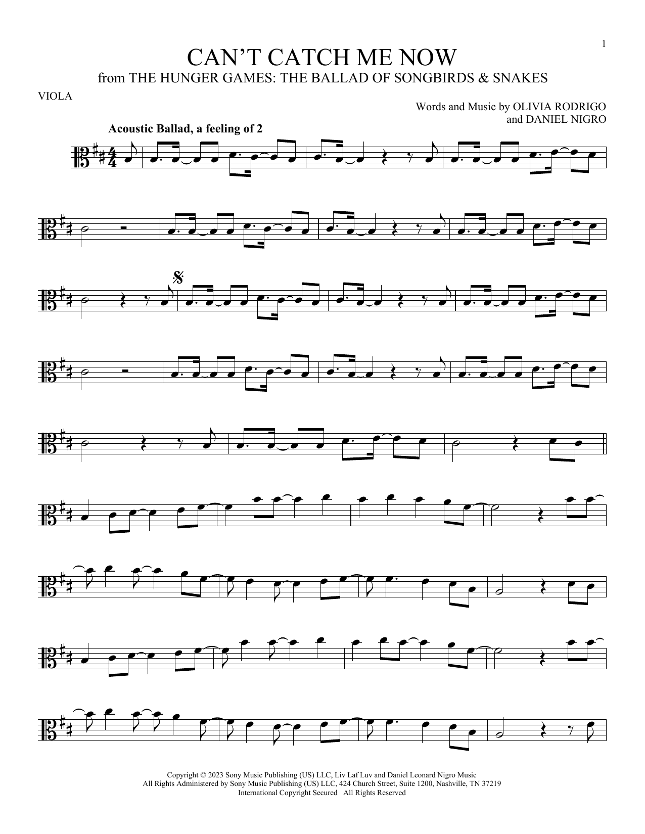 Product gallery: Page 1 of 1 Can't Catch Me Now (from The Hunger Games: The Ballad Of Songbirds & Snakes), Olivia Rodrigo