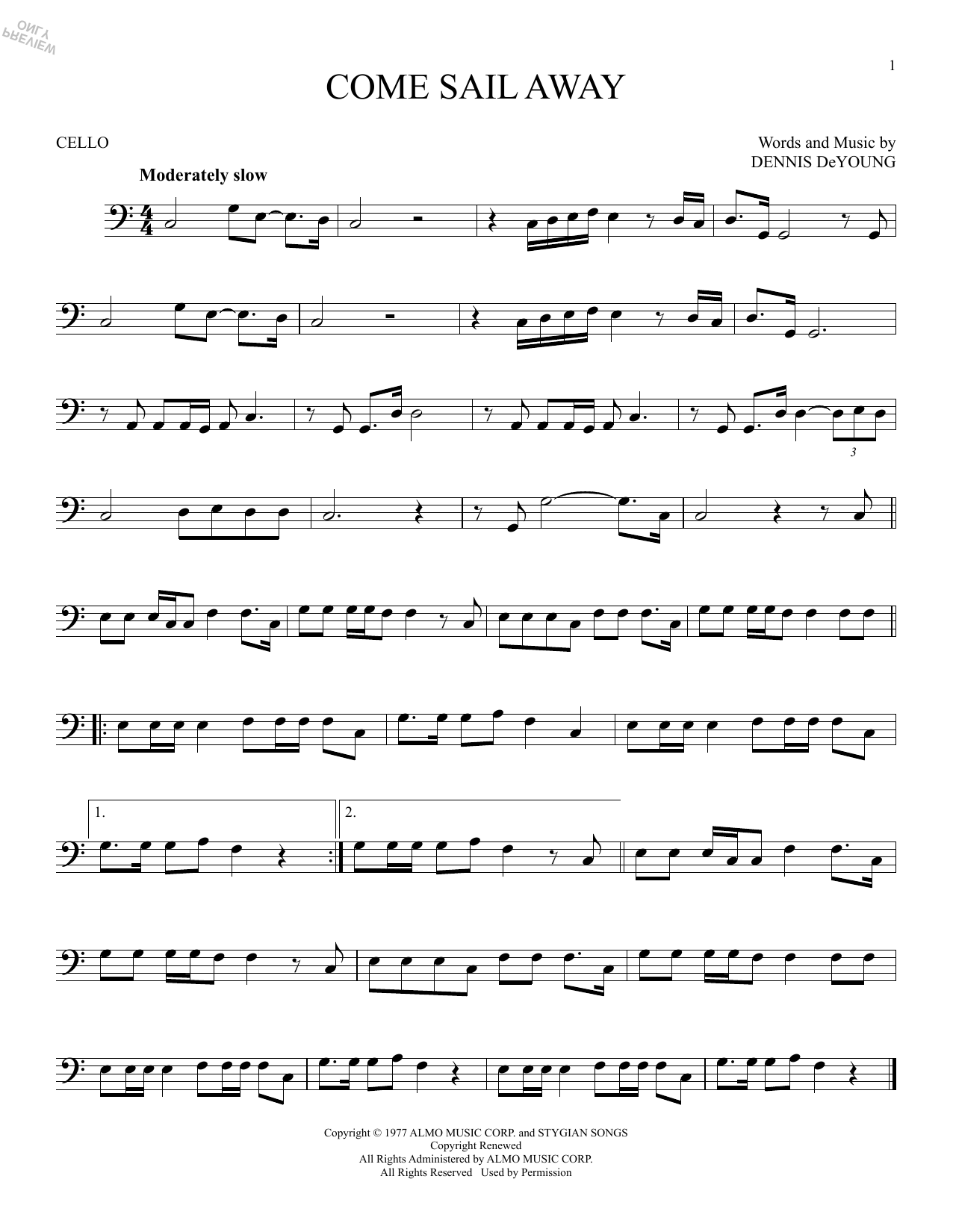 Produktgalerie: Seite 1 von 1 Come Sail Away, Styx, Violoncello