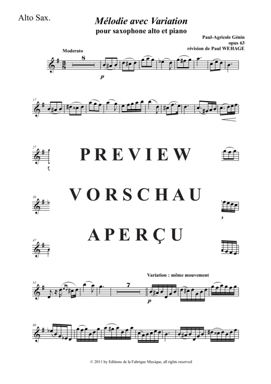 Product gallery: Page 11 of 12 Mélodie avec Variation, Opus 63 , , (alto saxophone + piano)