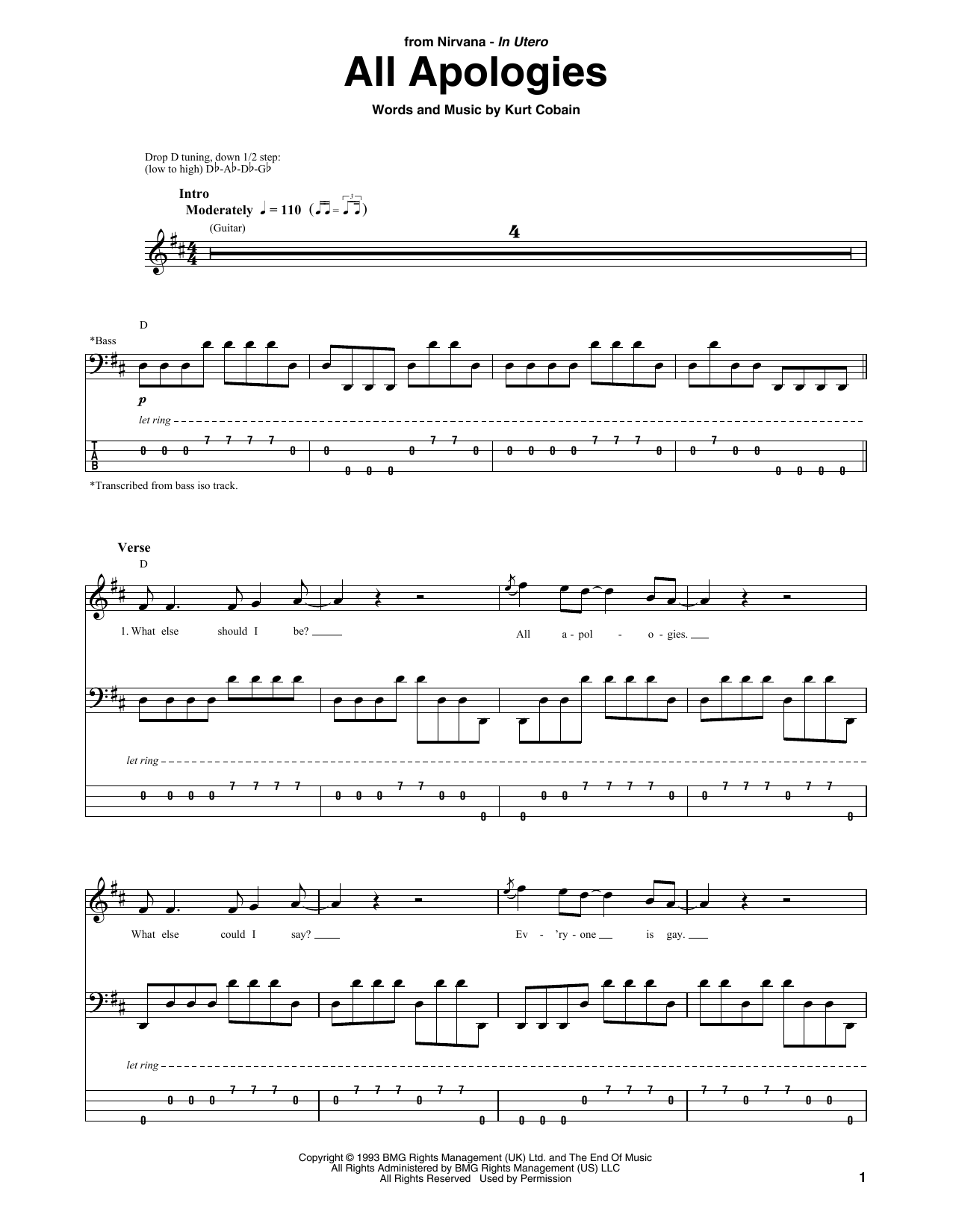 Produktgalerie: Seite 1 von 1 All Apologies, Nirvana, E-Bass