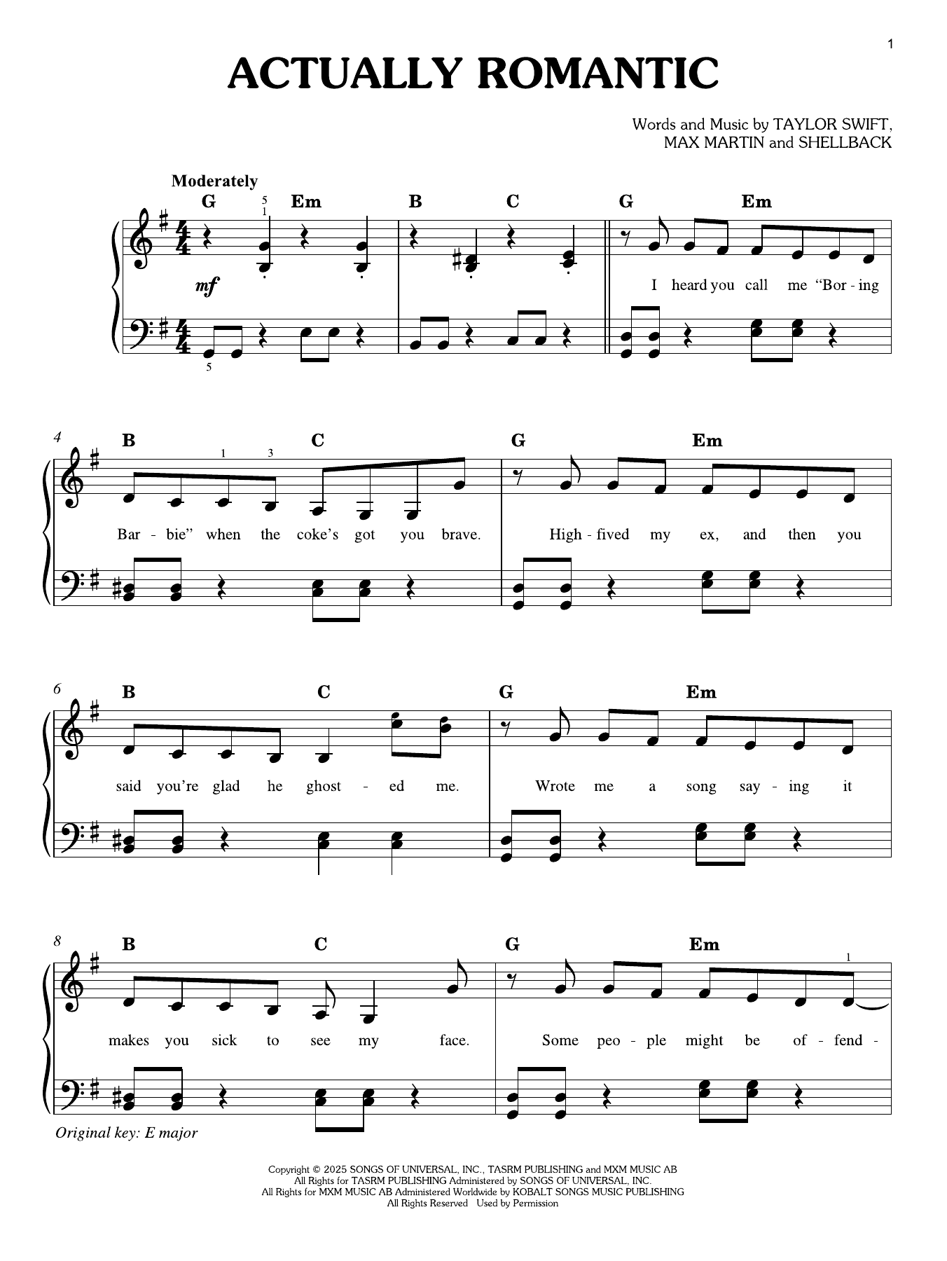 Produktgalerie: Seite 1 von 1 Actually Romantic, Taylor Swift, Klavier