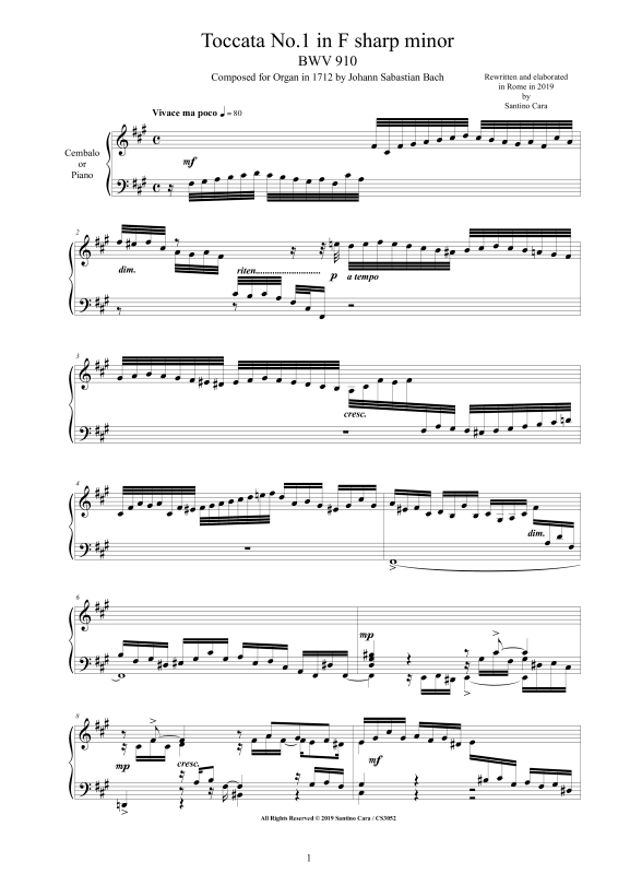 Produktbild zu: Toccata Nr. 1 Fis-Moll BWV 910Johann Sebastian Bach