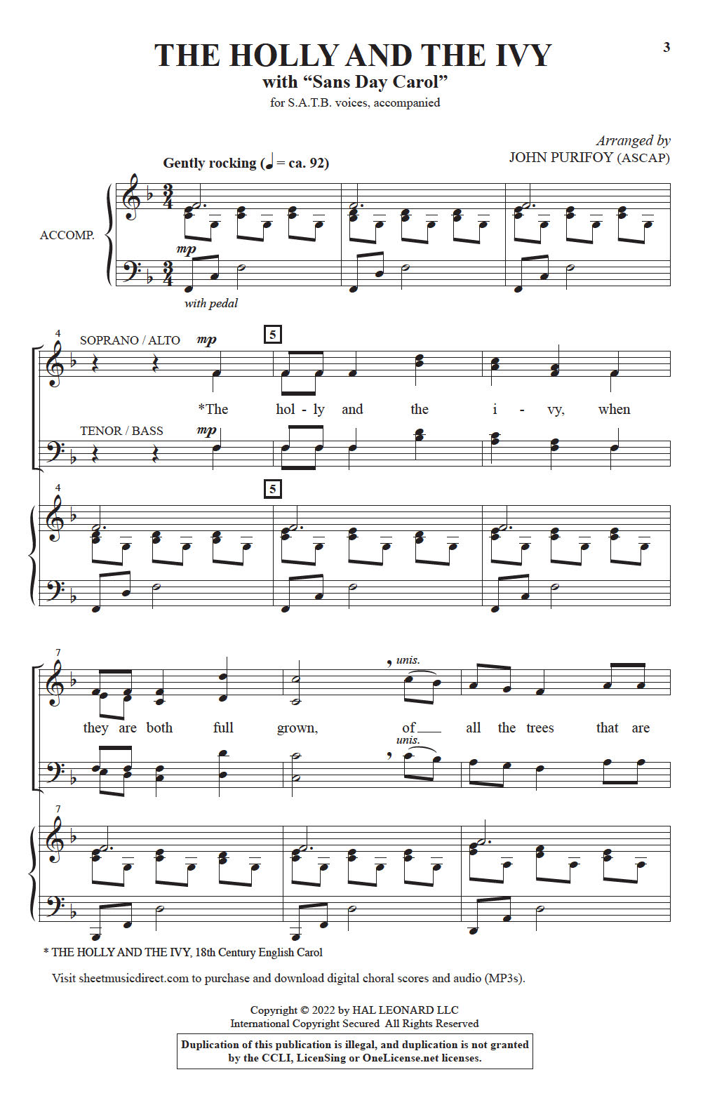 Product picture to: The Holly And The Ivy (with "Sans Day Carol") (A Litany and Anthem for Hanging of the Greens)