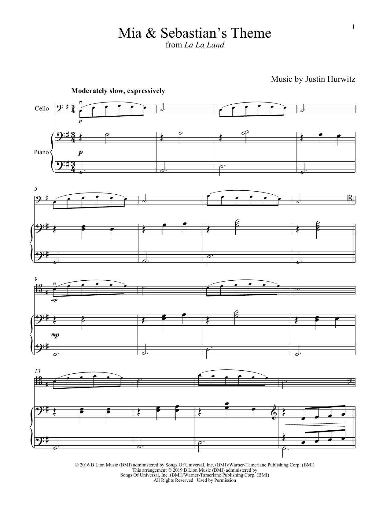 Produktgalerie: Seite 1 von 1 Mia & Sebastian's Theme (from La La Land), Justin Hurwitz, Klavier, Violoncello