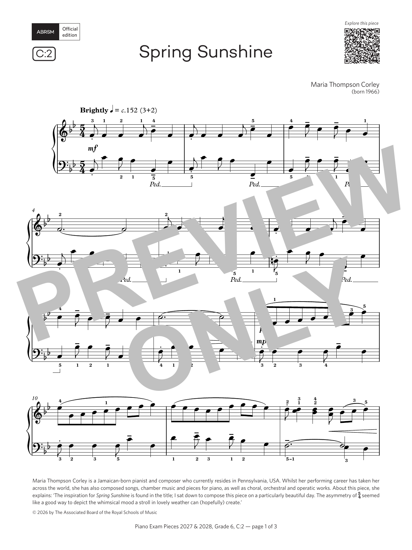 Produktbild zu: Spring Sunshine (Grade 6, list C2, from the ABRSM Piano Syllabus 2027 & 2028)