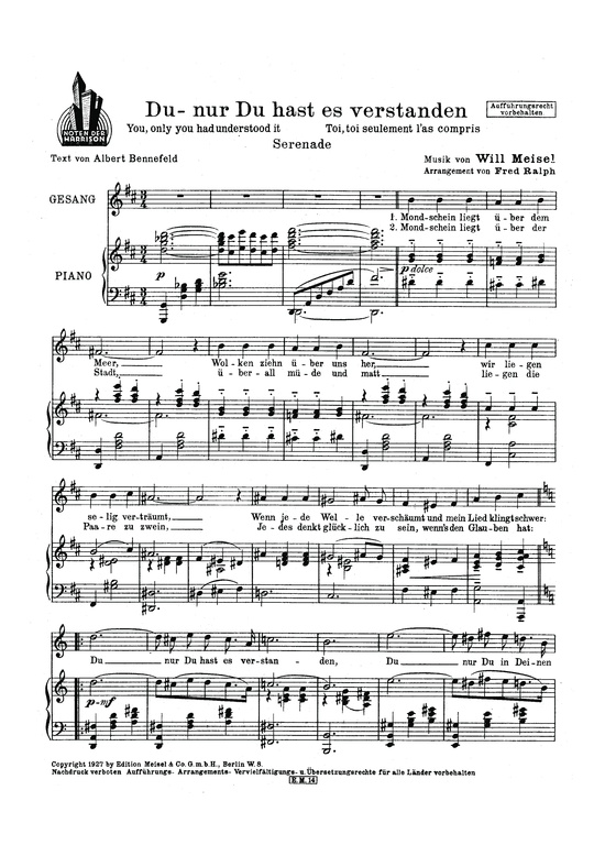 Produktbild zu: Du, nur Du hast es verstandenSerenade