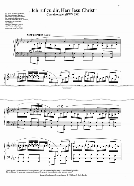 Produktgalerie: Seite 1 von 1 "Ich ruf zu dir, Herr Jesu Christ" Choralvorspiel (BWV639), Johann Sebastian Bach, Klavier