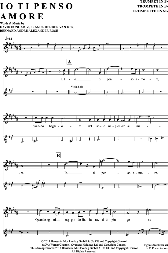 Produktgalerie: Seite 1 von 5 Io Ti Penso Amore , Garrett, David, Trompete in B