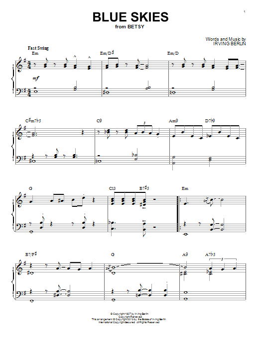 Product gallery: Page 1 of 1 Blue Skies [Jazz version] (arr. Brent Edstrom), Irving Berlin