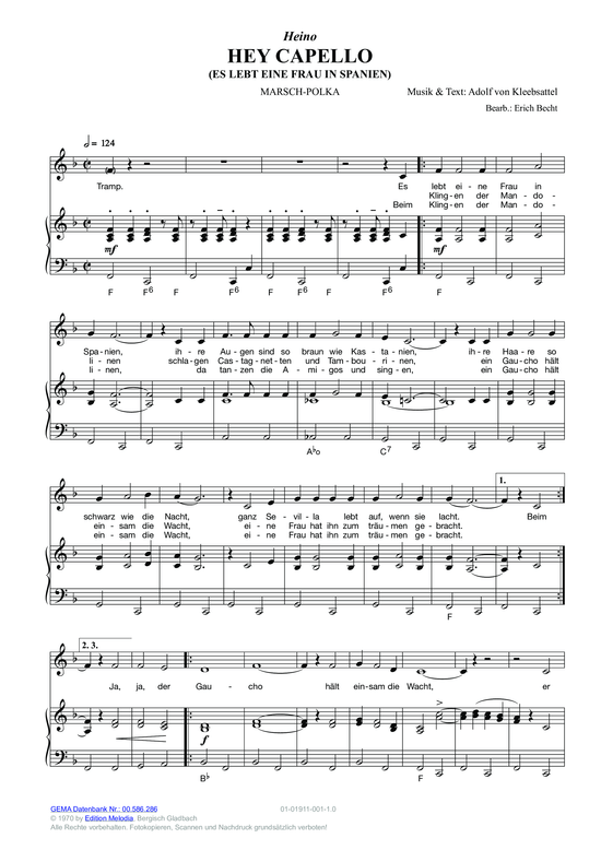 Produktbild zu: Hey Capello (Es lebt eine Frau in Spanien)  (Klavier + Gesang) Heino