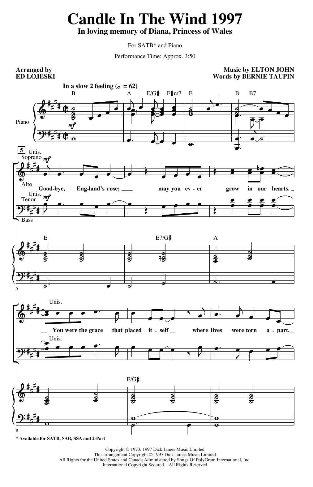 Product picture to: Candle In The Wind (arr. Ed Lojeski)