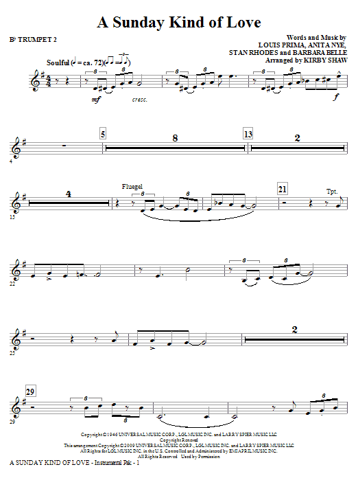 Product picture to: A Sunday Kind of Love - Bb Trumpet 2
