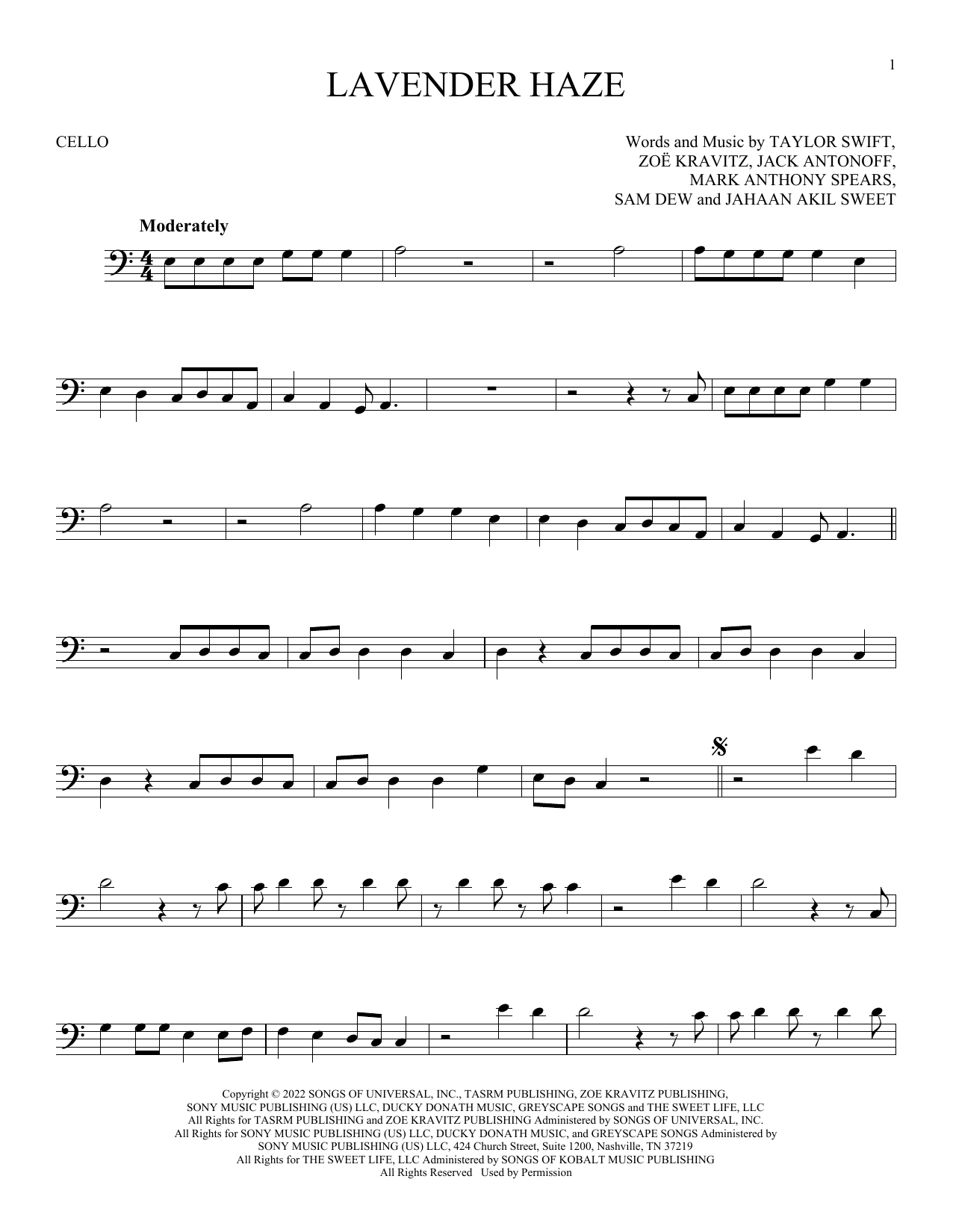 Produktgalerie: Seite 1 von 1 Lavender Haze, Taylor Swift, Violoncello