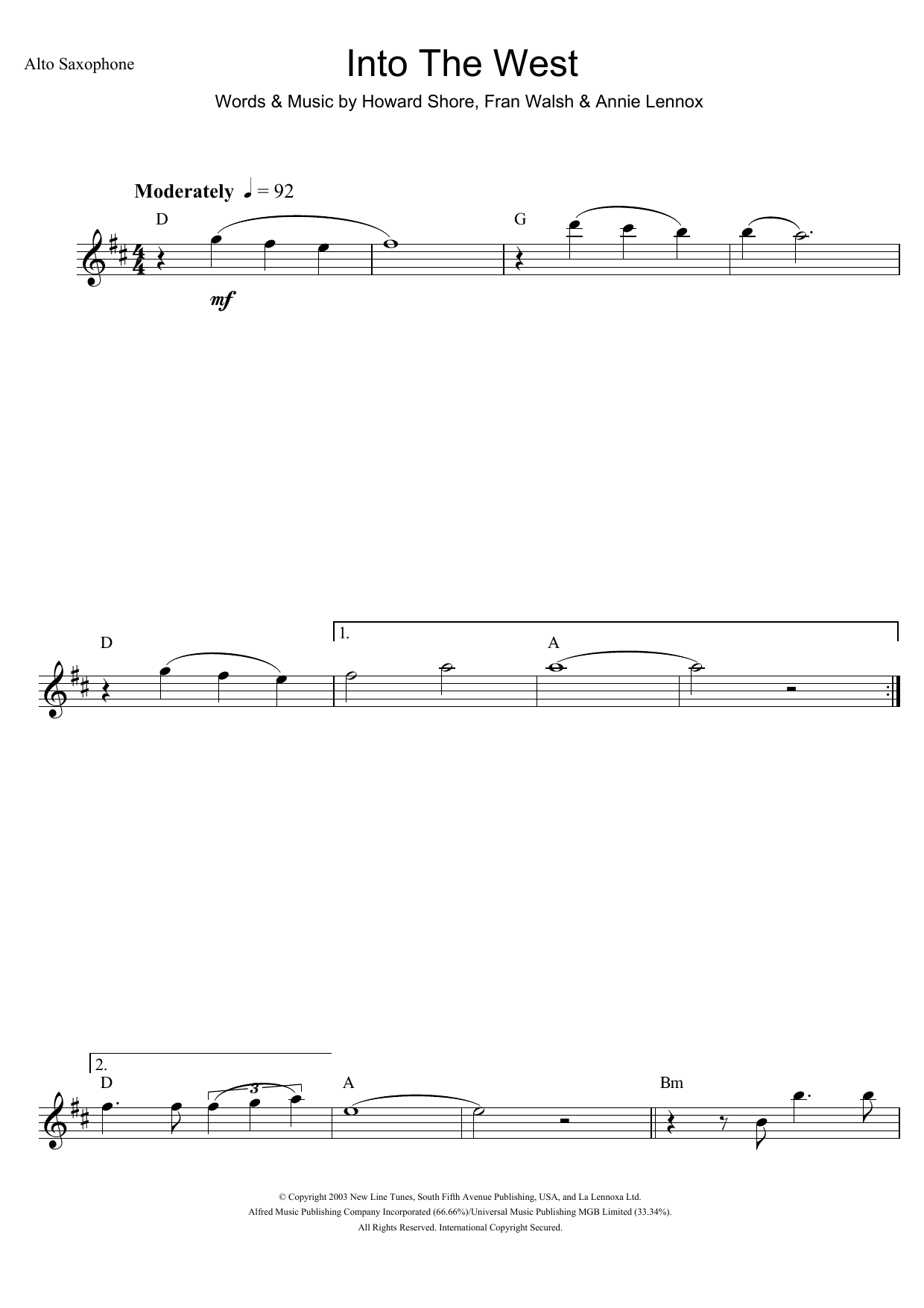 Product gallery: Page 1 of 1 Into The West (from The Lord Of The Rings: The Return Of The King), Annie Lennox