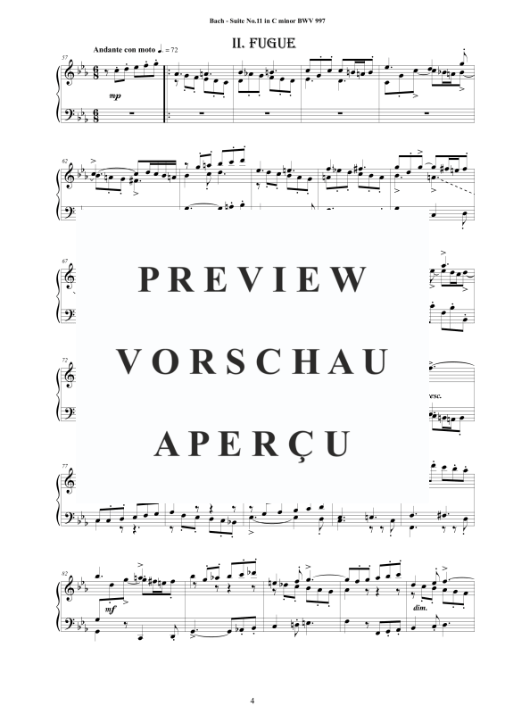 Produktgalerie: Seite 5 von 11 Suite No.11 in -Moll BWV 997 - Complete Piano Version, , Klavier Solo