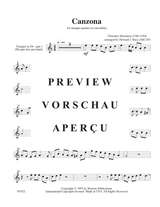 gallery: Canzona (3 Trompeten in B und 1 Basstrompete/Posaune) , ,  (opt. Bass-Stimme für Teil 4)