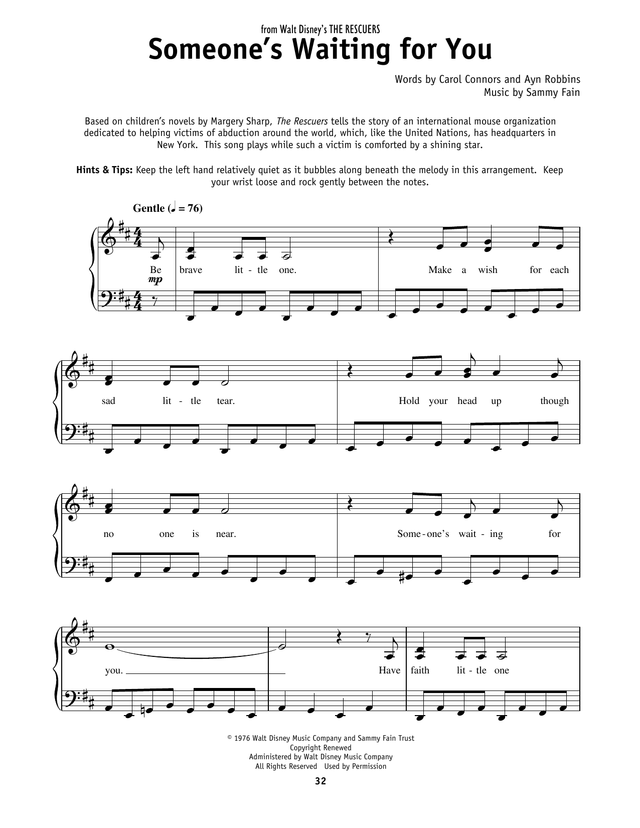 Product picture to:  Someone's Waiting For You (from Disney's The Rescuers) - Sammy Fain