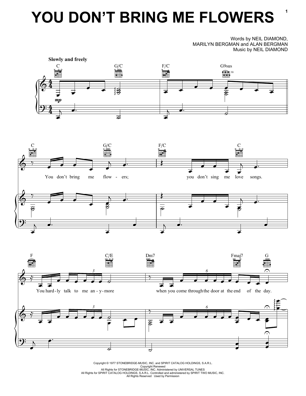 Produktgalerie: Seite 1 von 1 You Don't Bring Me Flowers, Neil Diamond & Barbra Streisand, Gesang, Gitarre, Klavier